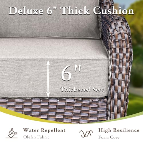 Luxury High Back Outdoor Furniture with 6-inch Extra Thick Cushions, Patio Furniture Set with Swivel Chairs, 7 PCS Wicker Conversation Set for Yard, Deck, Poolside, Brown/Beige - Image 6