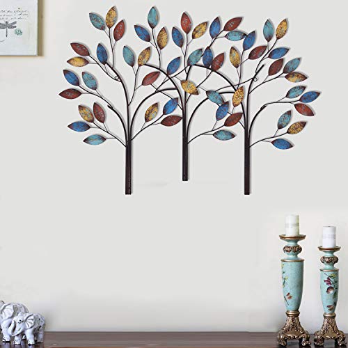 Adeco Metal Tree Leaf Wall Decor Sculptures, Wrought Iron Wall Art Leaves Hanging Wall Decoration For Bed Living Room Hallway Dinning Room Outdoor 28.50" X 39.50" #TOP6