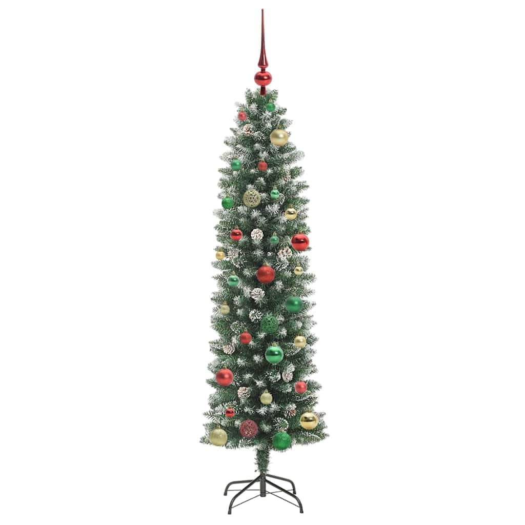 Albero di Natale artificiale sottile verde bianco 150 cm con 150 luci LED bianco caldo, 8 modalità, punte in PVC, ideale per interni, decorazione festiva