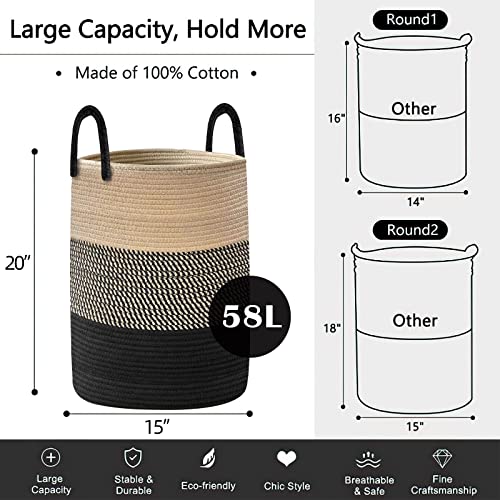 Astarama Laundry Baskets, Laundry Hamper, Large Woven Cotton Rope Storage Basket With Handles, Dirty Clothes Hamper Decorative Basket Organizer For Living Room, Nursery, Bedroom #TOP1