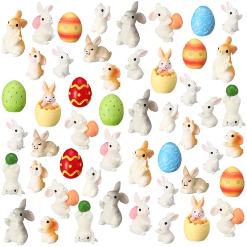 VioraWhite 48 Pcs Easter Mini Bunny Figurines Miniature Rabbits Small Resin Bunnies Tiny Animals to Hide for Easter Egg Garden Miniature Moss Landscape Cake Decoration Home Tiered Tray Tabletop Decor by VioraWhite - Used condition - US$6.84