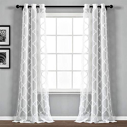 Lush Decor White Avon Trellis Grommet Sheer Window Curtain Panel Pair (84" x 38") by Lush Decor - Used condition - Image 6