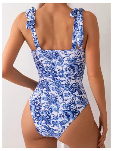 WDIRARA Women's Floral Print One Piece Swimsuit Boho Tie Shoulder BathingSuits2