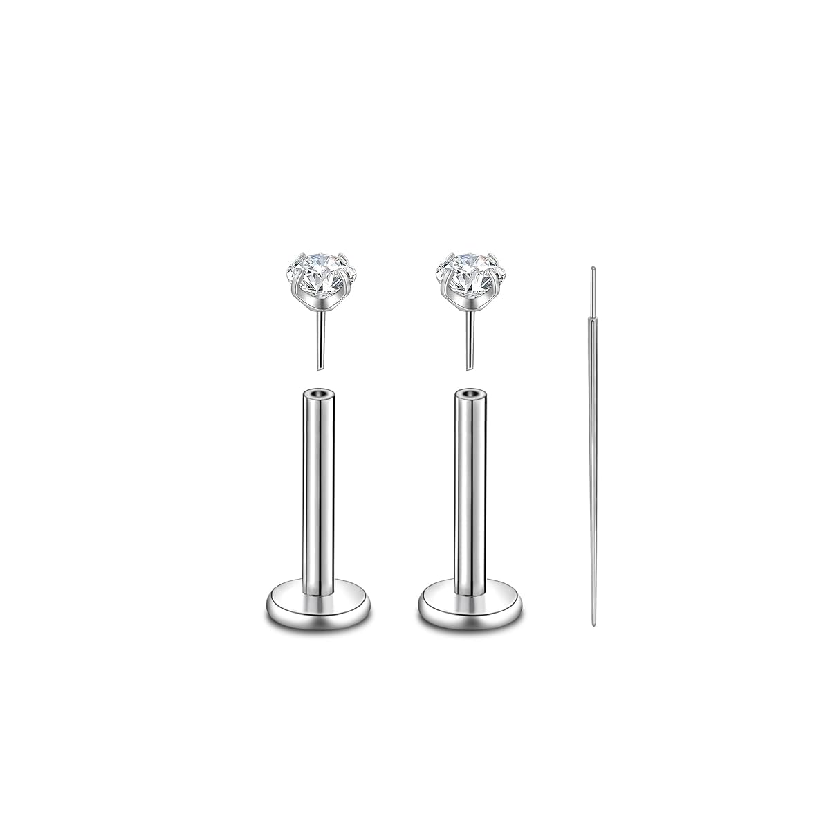 CANDYFANCY 20g/18g/16g G23 Titanium Threadless 2/3/4mm CZ Stud Cartilage