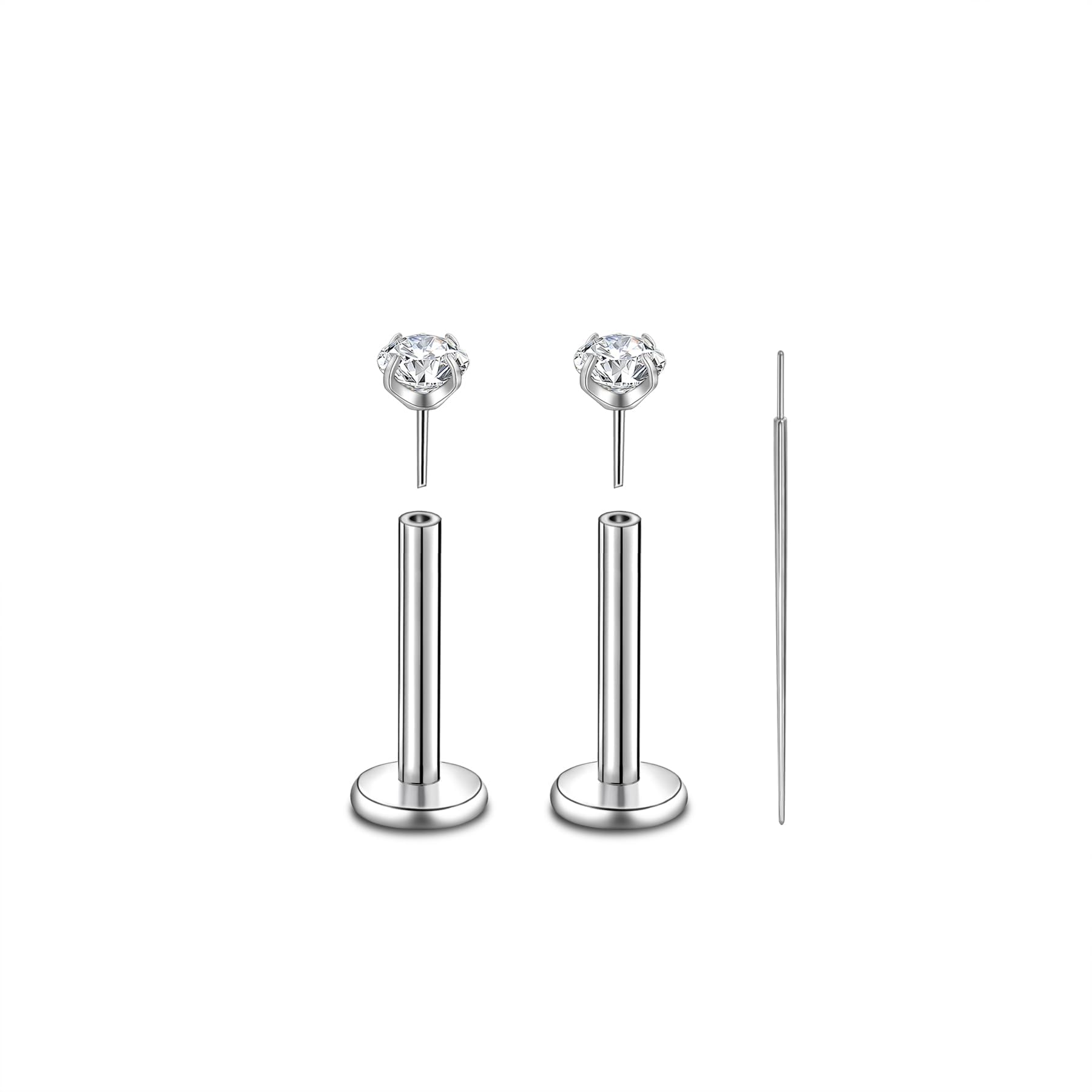 CANDYFANCY 20g/18g/16g G23 Titanium Threadless 2/3/4mm CZ Stud Cartilage Earrings for Tragus/Conch/Helix/Monroe/Lip/Labret-Push in Nose Studs Tragus Piercing Jewelry for Women Men 6/8/10MM Length post