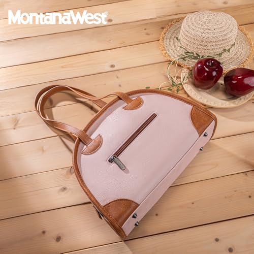 Montana West Purses and Handbags for Women, Retro Style Bowling Handbag Classic Leather Everyday Purse Top Handle Satchel Shoulder Purses MWC-601PK — view 3