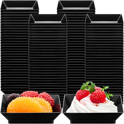 Gandeer 200 Pieces Mini Square Dessert Plates, 2.5 x 2.5 Inch, Black