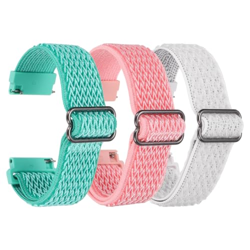 PATIKIL 3 Pcs Braided Watch Strap 22mm, Pink/Mint Green/White