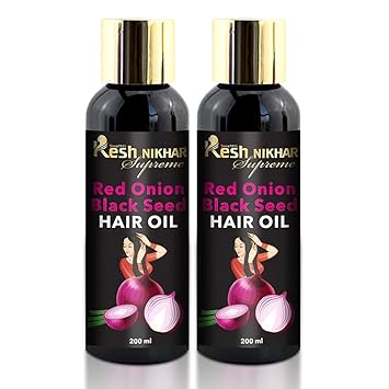 Kesh Nikhar Onion Hair Oil for Hair Growth with Black Seed Oil | Hair Fall Control | No Synthetic Color or Fragrance - 200ml X 2 (400ml)