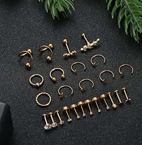 YADOCA 25PCS Cartilage Earrings for Women 20G 16G Stainless Steel Silver Rose Gold Black Forward Helix Tragus Conch Daith Piercing Jewelry