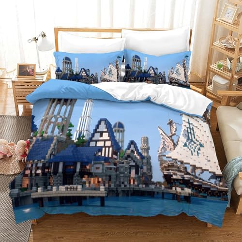 Housse de couette 135x200cm microfibre 3D parure de lit single zippée - 3