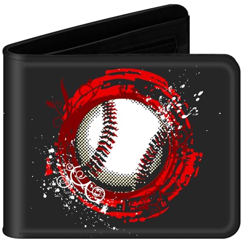 JONYEE Boys Wallet for Kids and Teenager, Funny Leather Bifold Purse with Zipper Coin Pocket and Card Cash Holder for Youth Men, Cool Cartoon Game Wallet for Kids Gifts -Baseball Black