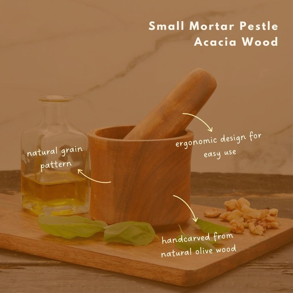 Small Mortar and Pestle Set, Acacia Wood, 4 Inch Wide, 4 Inch Tall