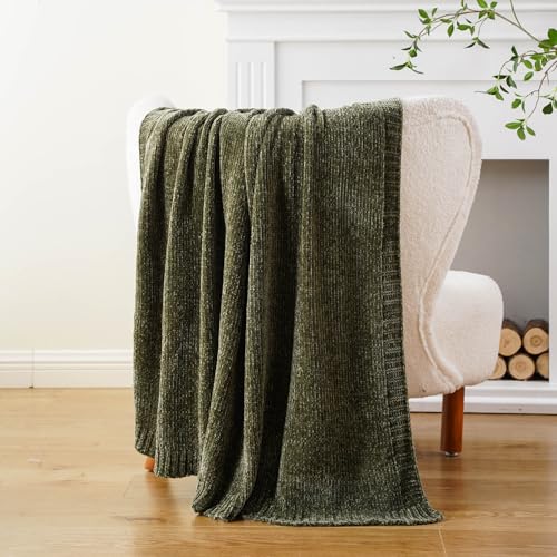 BATTILO HOME Olive Green Chenille Throw Blanket for Couch, Cozy Knit Throw Blanket for Bed Sofa Outdoor, Super Soft Warm Green Blankets Chenille Blankets for Home Decor, 51"x67" by BATTILO HOME - Image 7