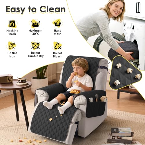 Image of TAOCOCO Recliner Slipcovers,1 Seater Recliner Protector,Waterproof Recliner Covers,Armchair Covers with Pockets,Non Slip Reclining Sofa Covers Arm Chair Covers for Pets /Dogs /Kids(Black)