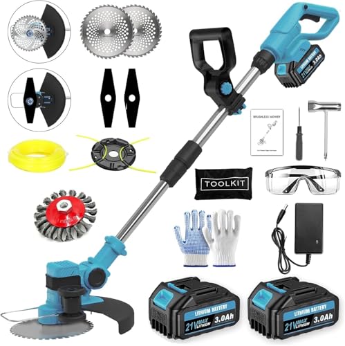 Akku Rasentrimmer für Makita Akkus 4 in 1 Elektrischer Freischneider mit 2 X 21V Makita Akkus & 4 Klingentypen Rasenkantenschneider mit Verstellbarer Griff und Winkel des für Garten und Rasen