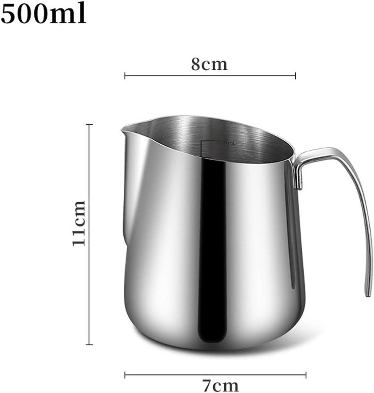 Frothing Pitcher for Coffee Prep, Stainless Steel with Marked Interior, Angled Pour Spout and Easy Hold Side Handle Angled Spout and Grip Handle for Latte Pouring Tasks