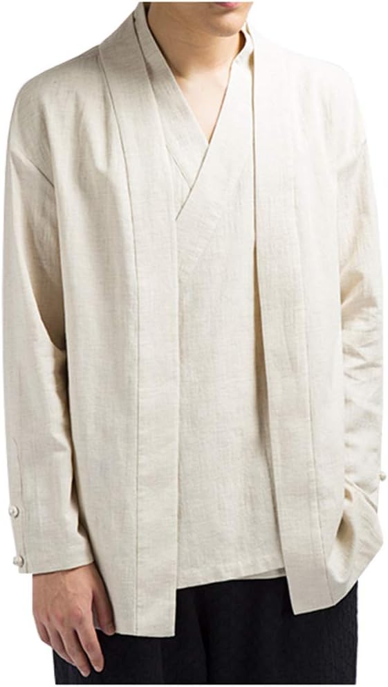 Men's Japan Cotton Linen Kimono Cardigan Drape Cape Open Front Jacket Coat at Amazon Men’s