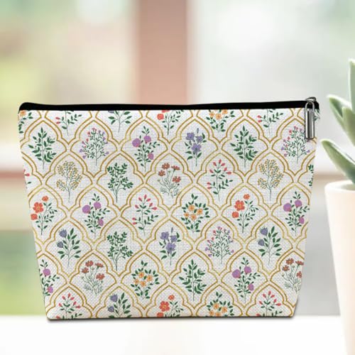 Vintage Flower Makeup Bag, Botanical Travel Pouch, Aesthetic Floral Cosmetic Bag Toiletry Bag, Christmas Thanksgiving Birthday Gifts for Women Girls Sister Daughter Bestie Wife, Makeup Pouch