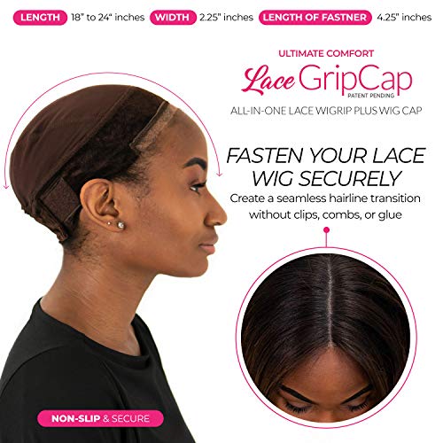 Milano Collection Lace Gripcap For Women, 2 In 1 Lace Wig Grip Band & Non Slip Wig Cap For Lace Wigs & Frontals With Reinforced Swiss Lace By Hairline And Part For Seamless Transition, Chocolate Brown #TOP2