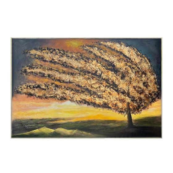 Tableau arbre feuillage mouvement or pour décorer un bureau