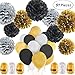 Produktbild 51pcs Party Dekor Kit, 9 Papier Pom Poms, 36 Latex Luftballons, 6 Rollenband, für Hochzeit, Geburtstag, Baby, Braut Dusche, erste Geburtstag Dekor Party Dekorationen (Schwarzes Gold Silber)