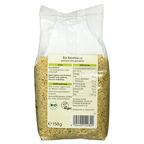 Alnatura Bio Haselnüsse, geröstet und gemahlen, 4er Pack (4 x 150 g)