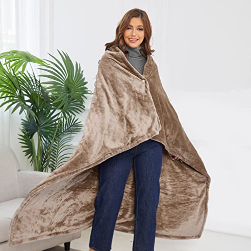 7Chatudo Heated Throw Electric Blanket With Fast Heating 6 Temperature Levels & 4 Auto-Off Timers Soft Fabric Machine Washable 50"X 60" (Linen) #TOP4