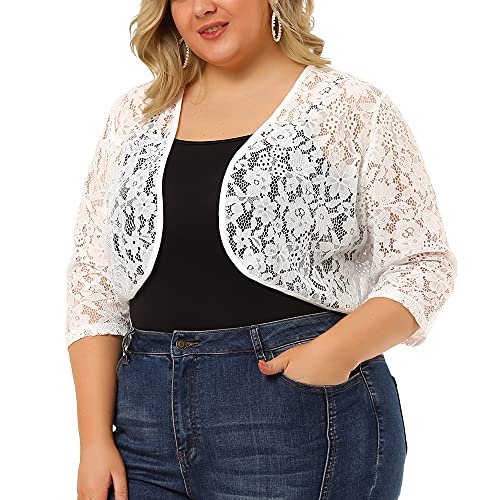 Image of Agnes Orinda Plus Size Bolero Shrugs for Women Cardigans Lightweight 3 /4 Sleeve Floral Lace Sheer Cardigan