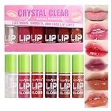 Yeuxtty 6PCS Fat Oil Lip Gloss Mini,Small Brush Head Hydrating Transparent Lip Glow Oil for Women Moisturizing Tinted Lip Plumper Gloss Longlasting Non-sticky