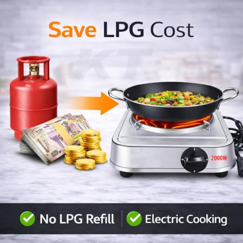 Image of DRUMSTONE ( 2026 Brings 5 Years Warranty ) 2000W Stainless Steel Electric Coil Stove | Heavy Duty Single Burner Hot Plate | Adjustable Heat Control | No Gas Cooking | Portable Kitchen Cooktop