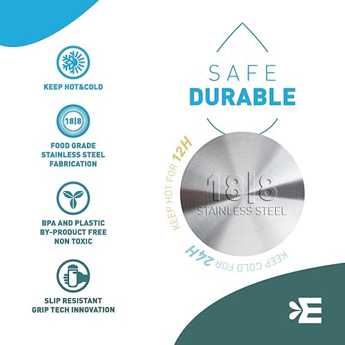 Miniatura 3 de ECOYEE Botella de agua de acero inoxidable, boca ancha, sin BPA, a prueba de fugas, sin sudor, adecuada para deportes al aire libre y oficina