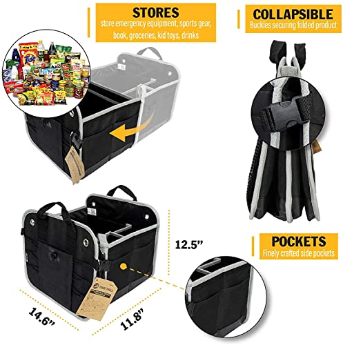 Tahoe Trails 23" Foldable Trunk Organizer For Car Storage, Reinforced Base Plates, Non Slip Bottom, Securing Straps, 11 External Pockets, 2 Pack, Black #TOP3