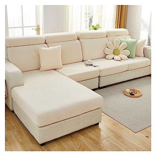 Funda de cojín elástica de terciopelo beige para sofá de 3 plazas y sofá seccional tamaño chaise longue.