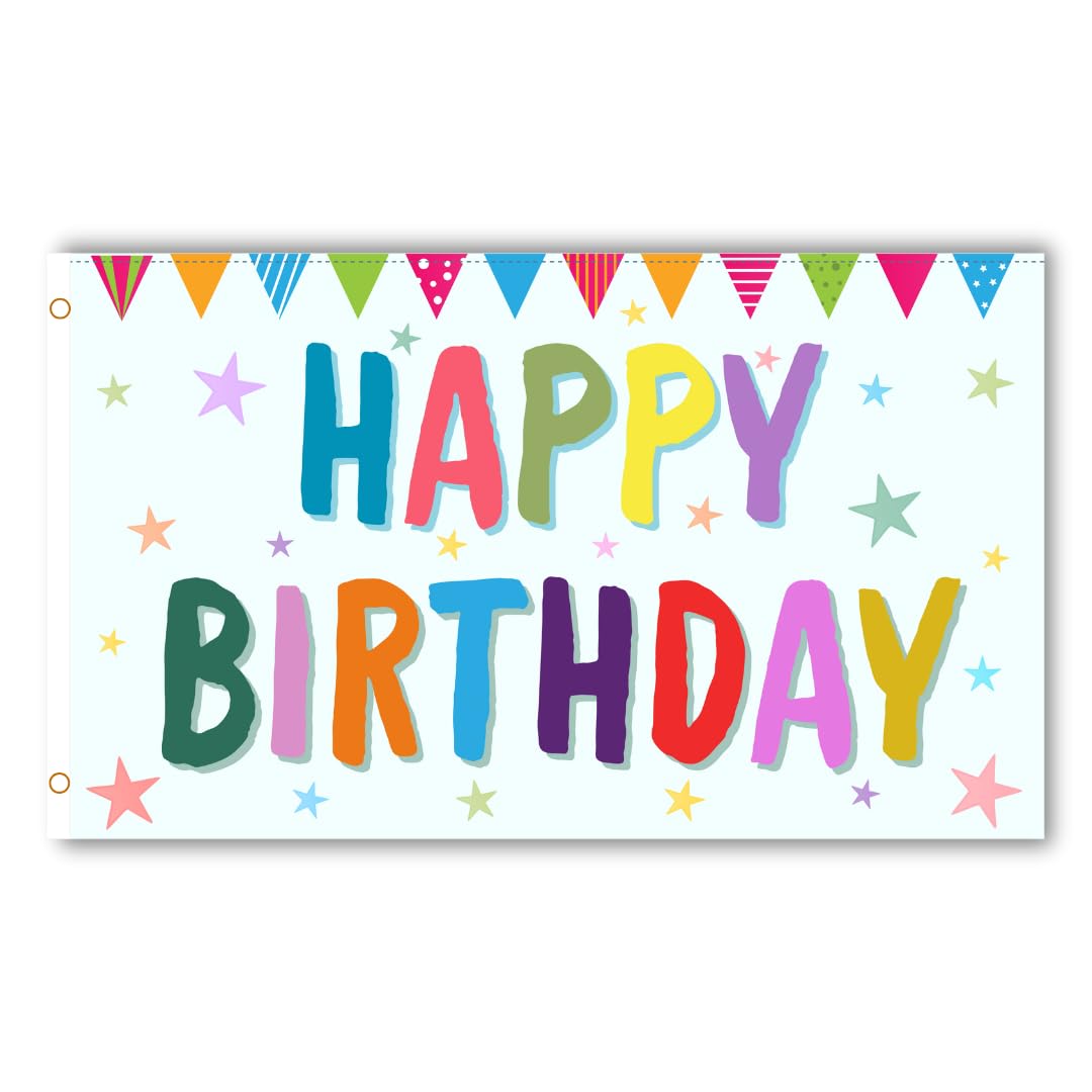 Second Ave Happy Birthday Flag 5ft X 3ft Large With Brass Eyelets Birthday Adult Children's Party Decoration Banner Flag