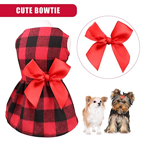 Buffalo Plaid Dog Dresses Cute Bowtie Dog Clothes Cotton Soft Dog Christmas Outfit Dog Costume For Small Dogs Cat Apparel (M) #TOP3