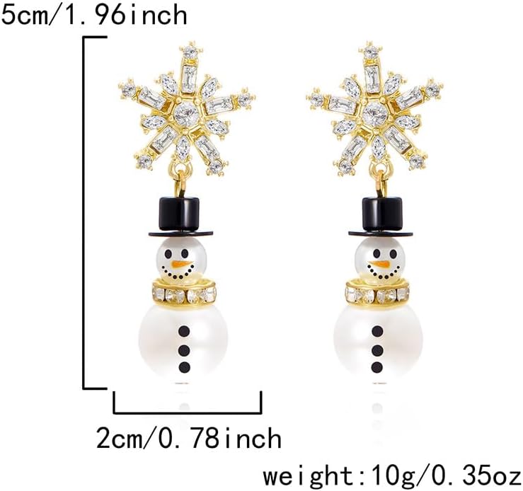 Christmas Snowman Earrings for Women Dainty Pearl Snowman Christmas Earrings Crystal Snowflake Stud Earring Xmas Cute Shiny Dangle Snowflake Earring Christmas Party Holiday Jewelry - Image 7