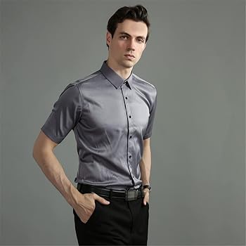 DSGSANO Camicia Uomo Elegante Manica Corta Slim Fit Camicia Formale Casual Camicie Classiche Da Cerimonia Business Con Tasca Niente Stiratura Grigio M 117032666 - Foto 5