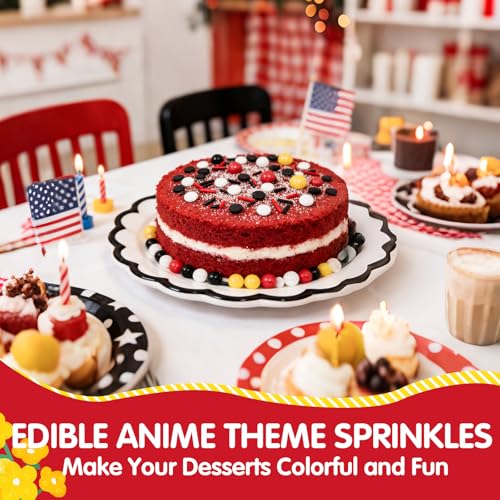 Image of Edible Mouse Sprinkles,Edible Black White Red and Yellow Pearls Jimmies,and Round Confetti Sprinkles for Cake Decorating,130g,Cupcakes Cookie Donuts Ice Cream Toppers,Themed Desserts,Birthday,Children's Party Supplies