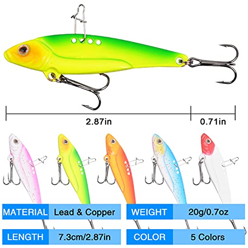 Fishing Lures Hard Metal Vib Jigging Spoon Swimbait Spinner Blade Baits With Treble Hooks For Freshwater Saltwater Bass Walleye Trout Fishing 0.7Oz #TOP4