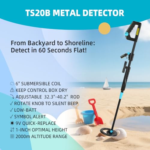 allsun Metal Detector for Adults &Beginner,High Sensitivity Gold Detector LCD Display, 6" Rainproof Search Coil, Adjustable Height,Lightweight for Beach, Park, Coin & Relic Hunting