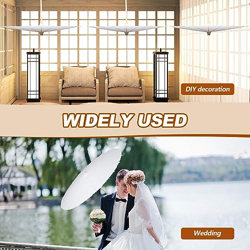 Sanwuta 20 Pcs 23.6'' Paper Parasol Umbrellas Chinese Japanese Oil Paper Parasols Handmade for Wedding Guest DIY Photo Props(White)