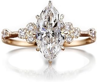 Marquise Cut Moissanite Engagement Ring – 14K Solid Gold Vintage Inspired Bridal Ring – Cluster Floral Moissanite Wedding Band – Promise Ring Anniversary Jewelry for Her (Dutch Marquise)