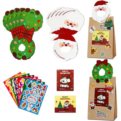Diteje 20 Pack Card Head,Santa & Wreath Christmas Kits with Bags Tags Bells