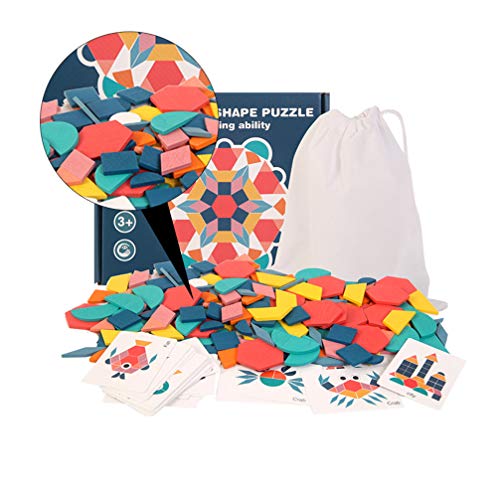 NUOBESTY 1 Conjunto 180 Pcs Blocos de Madeira Padrão Quebra-Cabeça Precoce Quebra-Cabeça Geométrico
