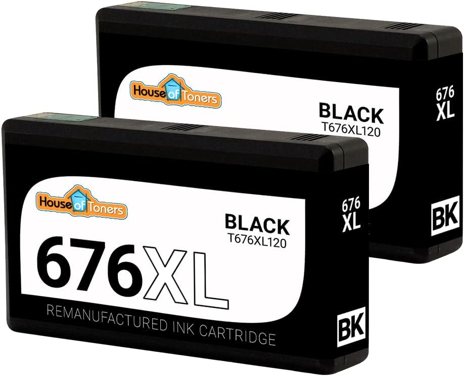 Houseoftoners Remanufactured for Epson 676XL Ink Cartridge High Yield Replacement for Epson 676XL Workforce Pro WP-4020 WP-4520 WP-4530 (2B 2PK)