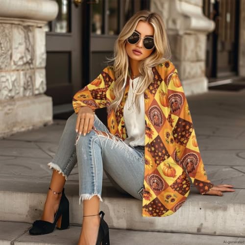 Image of Fall Maple Leaf Cardigan Sweaters for Women Long Sleeve Cardigan Soft Drape Open Front Dusters V-Neck Jackets Dressy