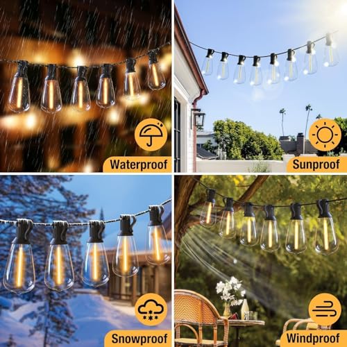 litogo 120FT LED Outdoor String Lights with Dimmer, Waterproof Patio Lights with ST38 Vintage Edison Bulbs, Warm White Outside Hanging Light with Timer for Yard Gazebo Party by litogo - Image 3