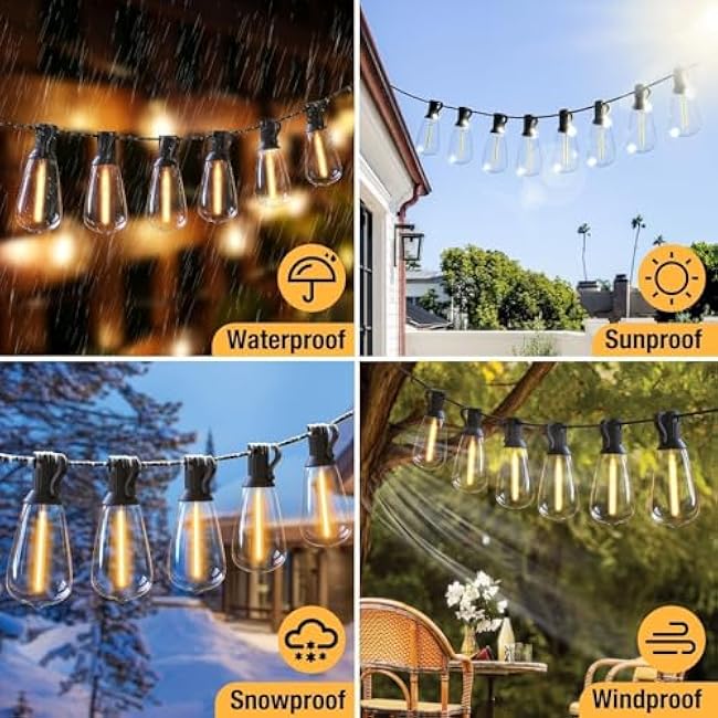 litogo 120FT LED Outdoor String Lights with Dimmer, Waterproof Patio Lights with ST38 Vintage Edison Bulbs, Warm White Outside Hanging Light with Timer for Yard Gazebo Party