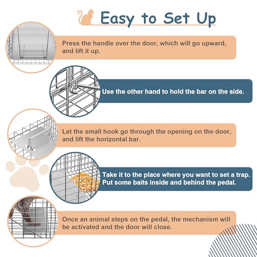 HomGarden Live Animal Cage Trap 32'' Steel Humane Release Rodent Cage for Rabbits, Stray Cat, Squirrel, Raccoon, Mole, Gopher, Chicken, Opossum, Skunk, Chipmunks, Groundhog Squire